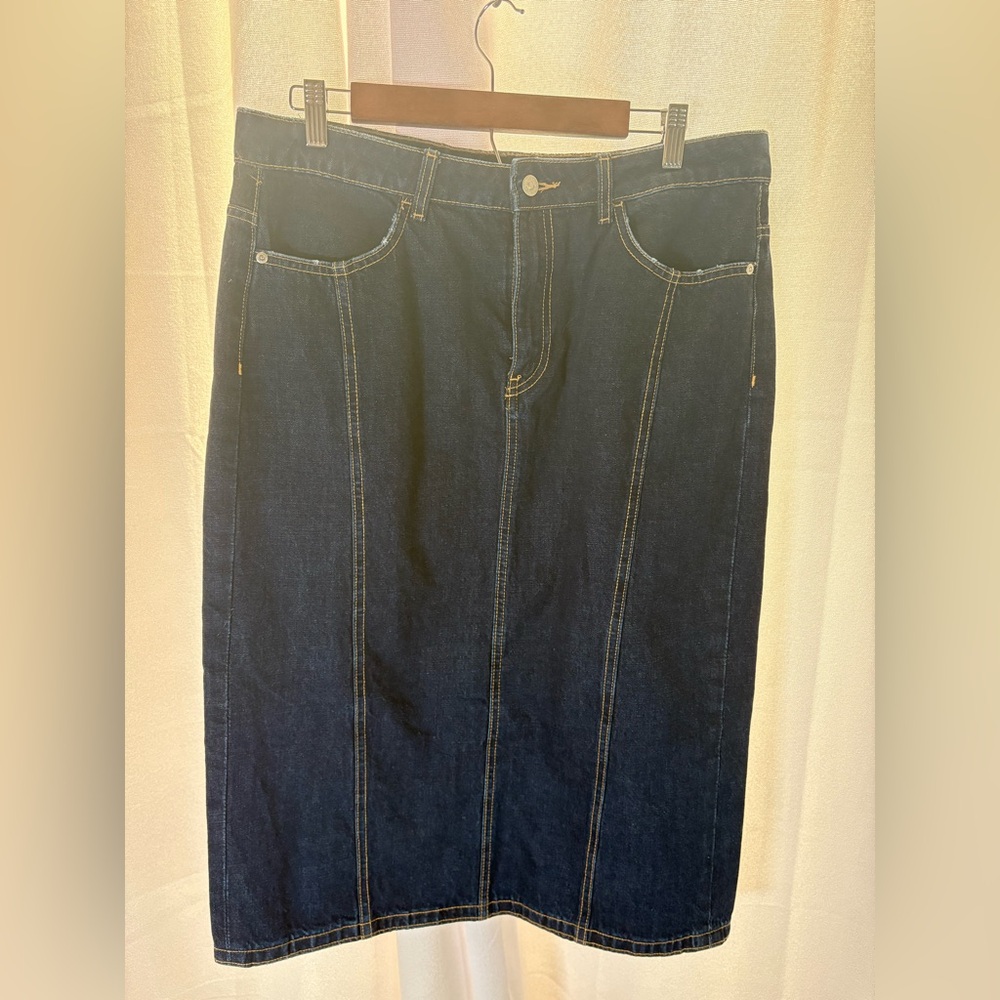 Zara Denim MIDI Jean‎ Skirt Back Slit Long Size XL EUC! 456
